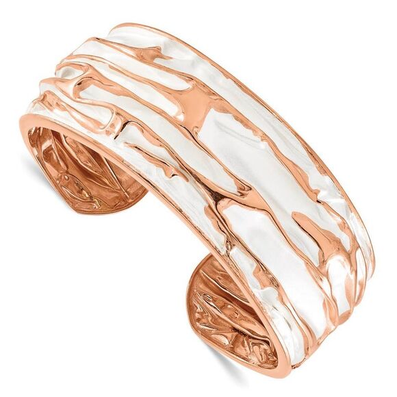 26mm Rose Gold Tone Plated Sterling Silver Domed Crinkle Cuff Bracelet - Picture 1 of 4